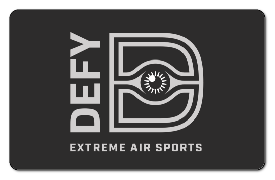 Large Defy logo surrounded by many other affiliated brands on a white background.